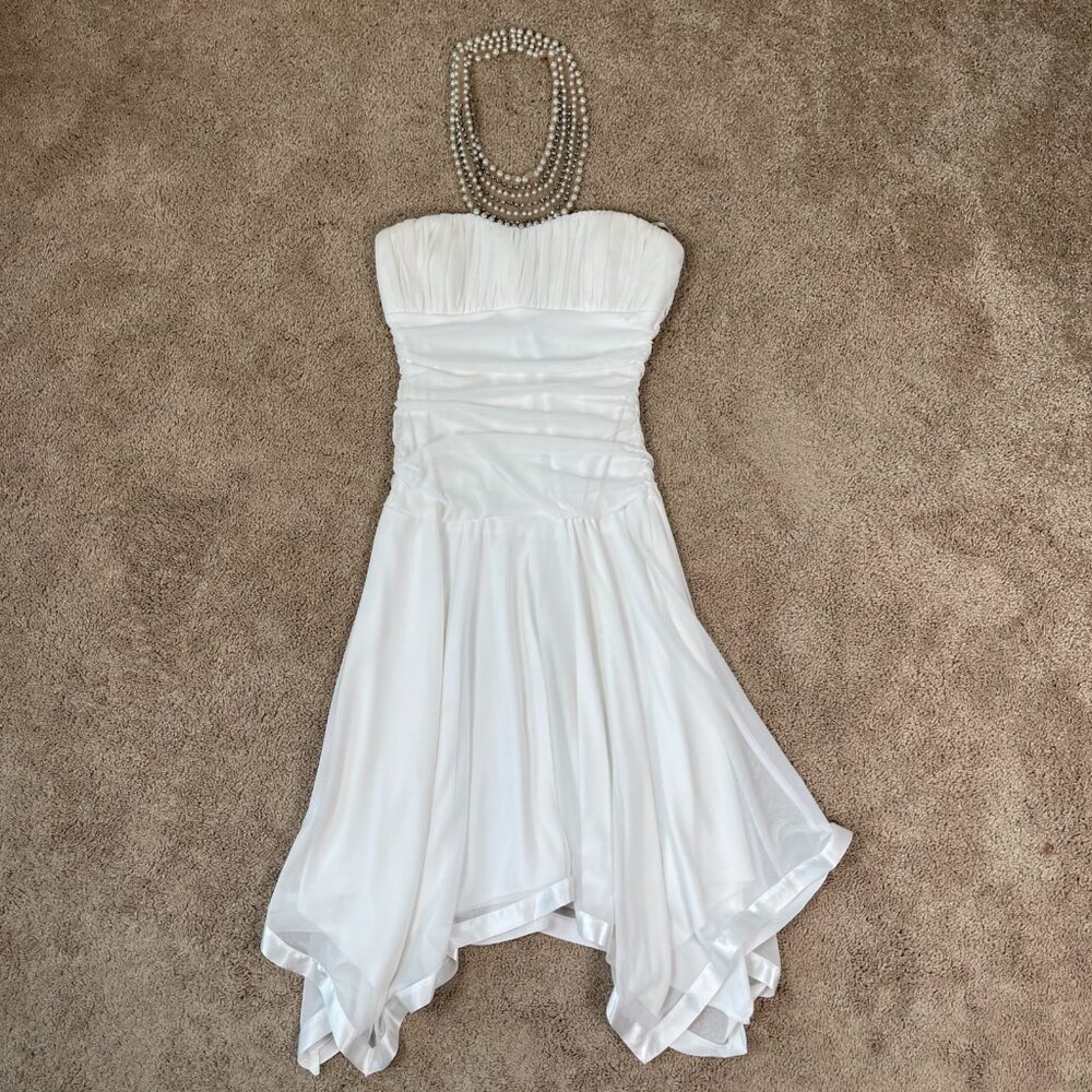City Triangles Dress Women M White Beaded Asymmetric Babydoll Fairy Y2K Vintage